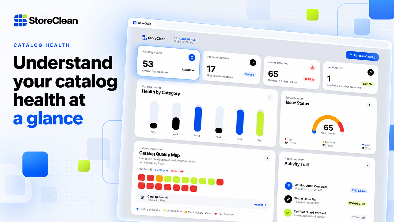 StoreClean Catalog Health Overview Dashboard